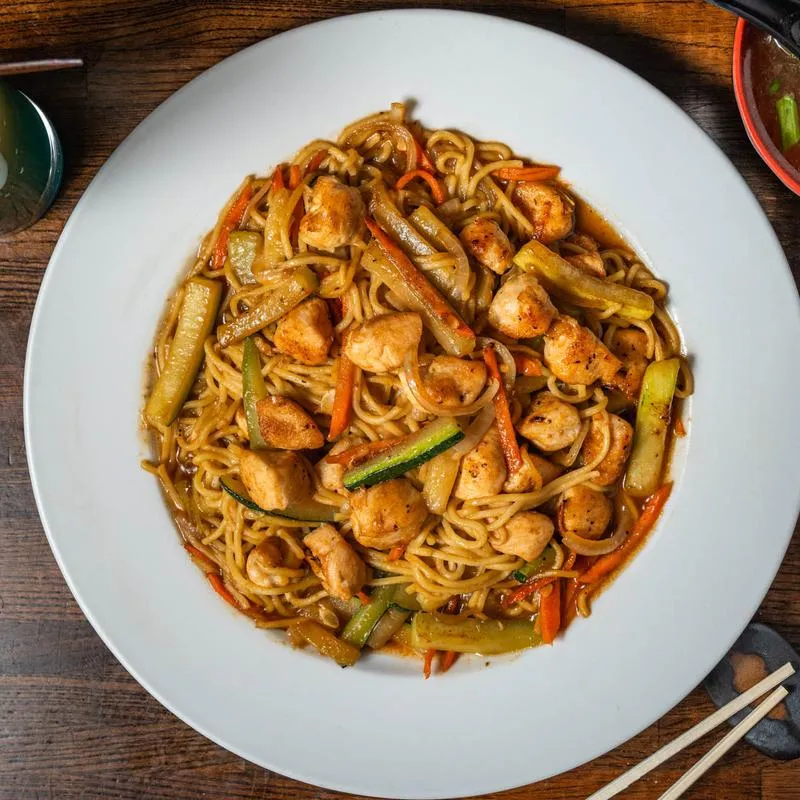 Chicken yaki soba stir fried noodles with vegetables at Ichiban Alpharetta
