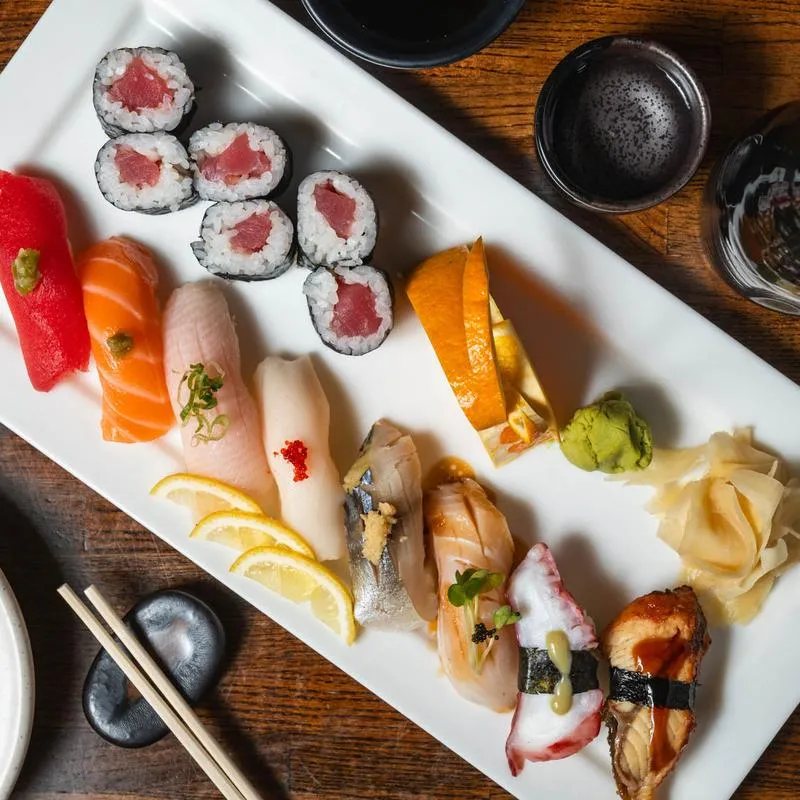 Nigiri sushi plate with tuna, salmon, yellowtail, octopus and eel at Ichiban Alpharetta